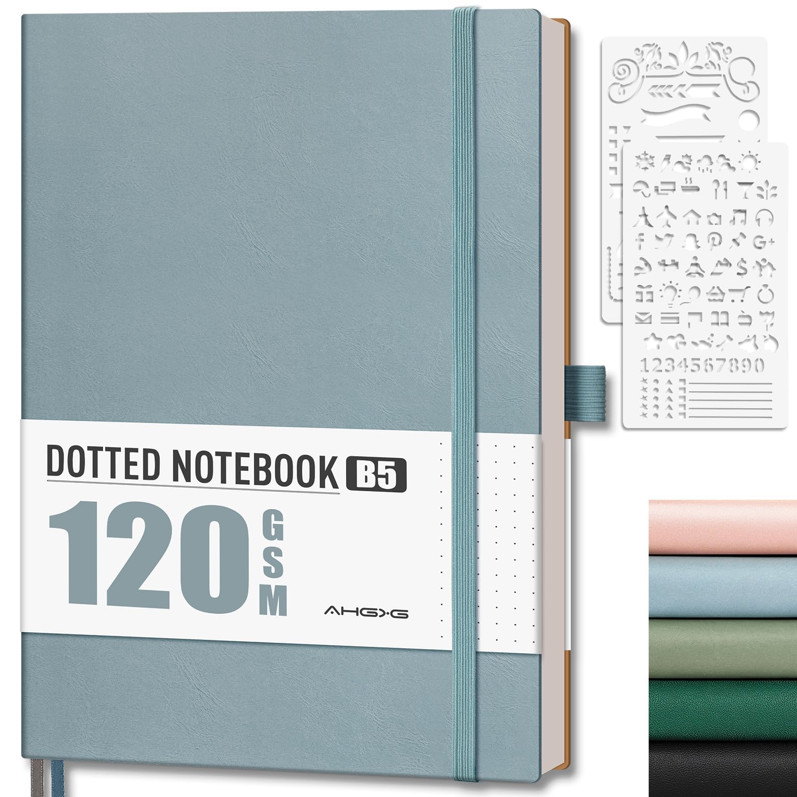 AHGXG Dotted Journal - Dot Grid Notebook Journal, 120 GSM Thick Acid-Free Paper, Large B5 Dotted Notebook 96 Pages, Leather Softcover, Inner Pocket,