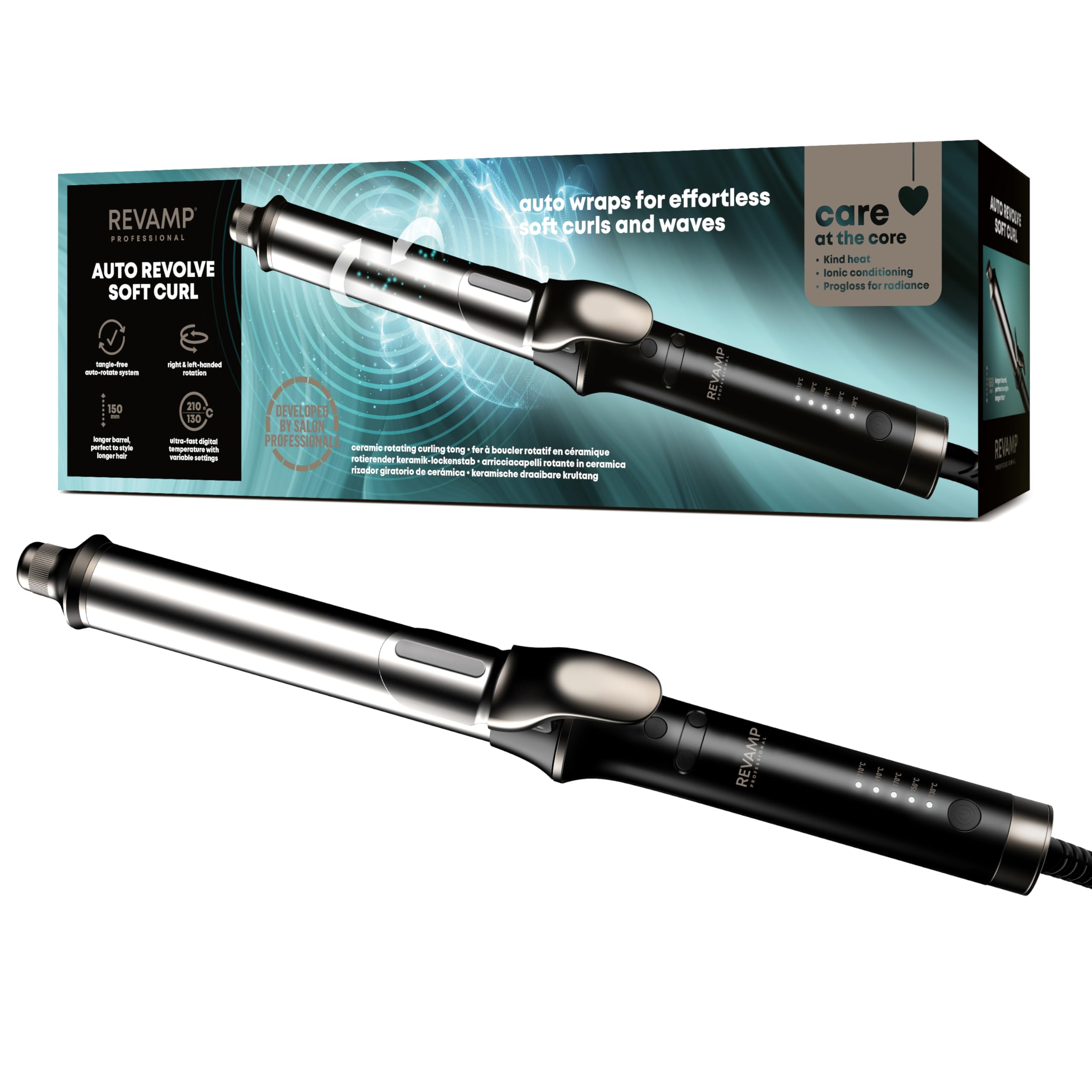 REVAMP Auto Revolve Lockenstab Rotierend - Automatisch, Keramik | Automatischer Lockenstyler, Große Locken und Wellen, Langer Keramikzylinder, Beach Waves