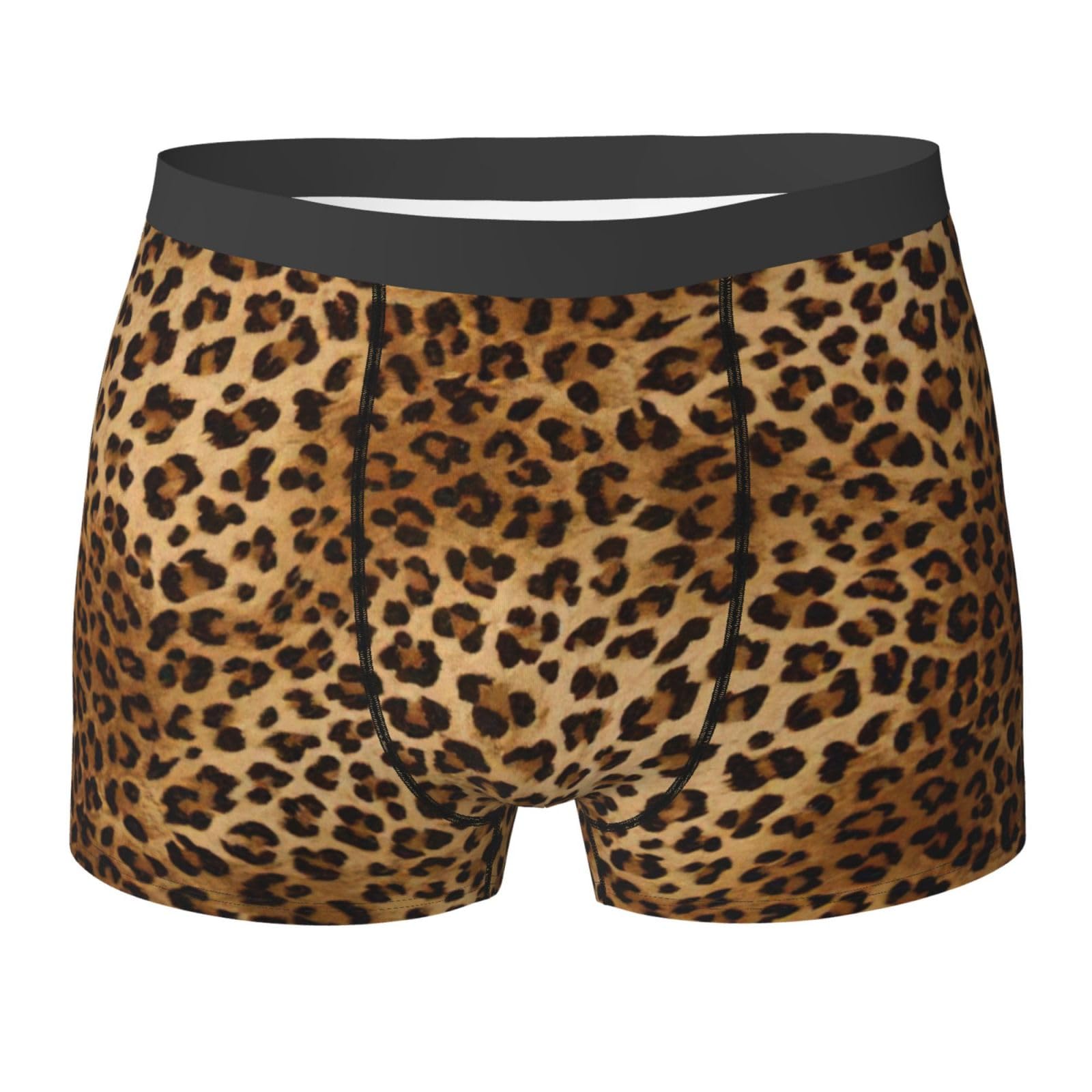 Wurton Unisex Black Cute Leopard Print Men's Boxer Briefs Trunks Underwear Athletic Underwear Moisture-Wicking Performance, Large