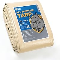 Vista 1 de GUARD SHIELD Lona beige resistente impermeable de 12 x 16 pies para exteriores, lona gruesa resistente a los rayos UV con ojales, 25/64 pulgadas