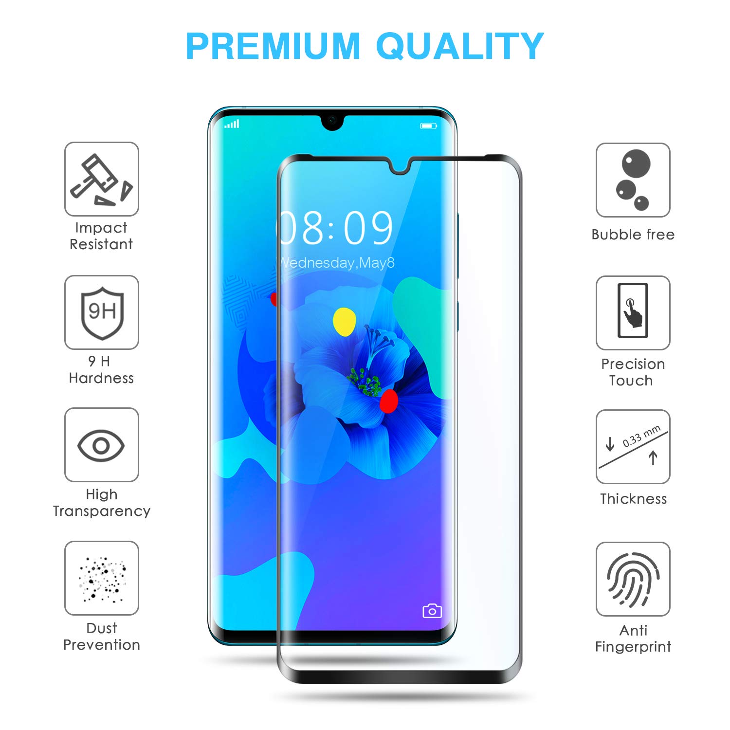 VETRO TEMPERATO LOBWERK Pellicola Protettiva per Huawei P30 6.1 Pollici | Antigraffio, Anti-impronte - Facile
