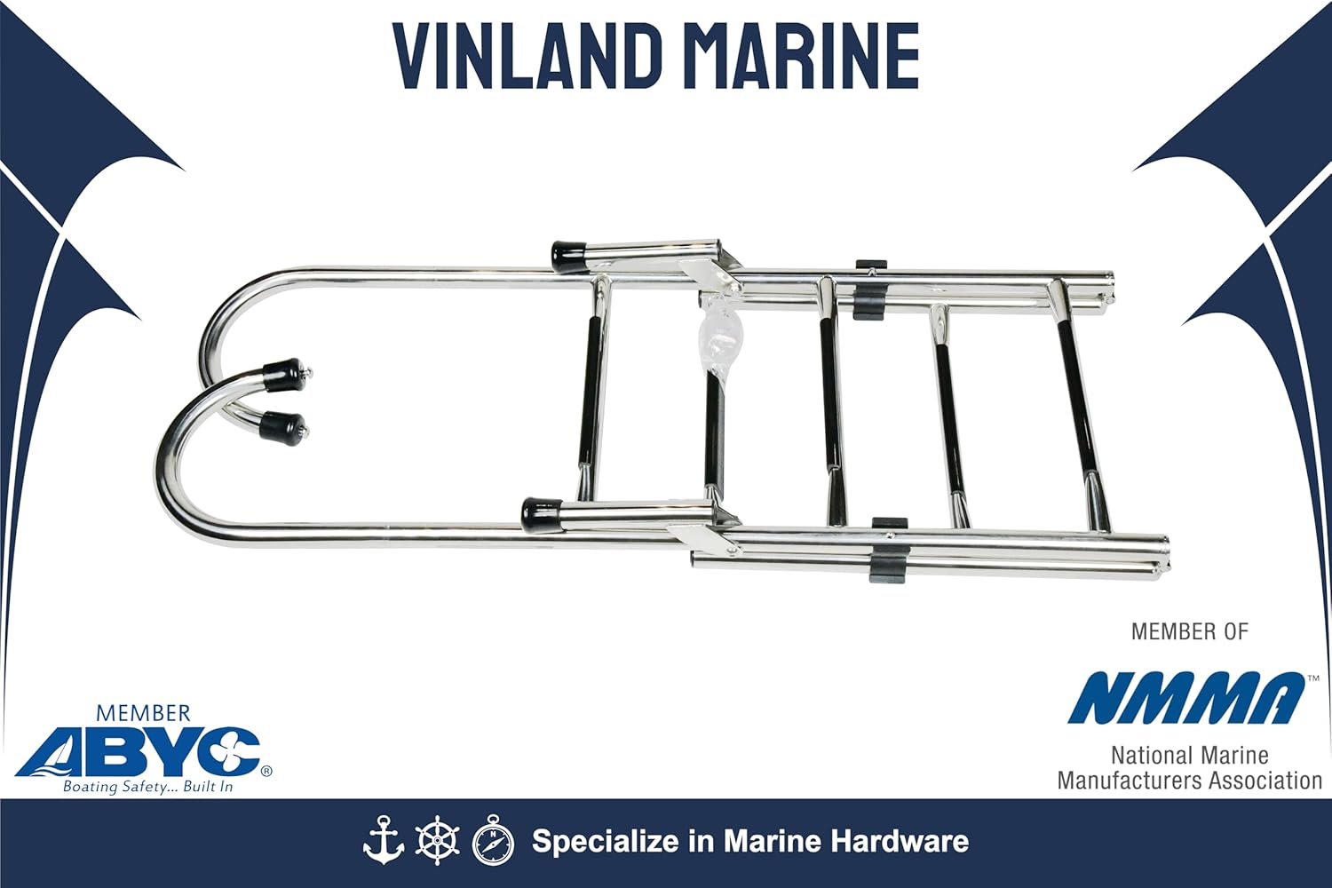 Vinland Marine Gunwale Removable Folding Boat Ladder, 4 & 5 Step, 304 Stainless Steel, with Mounting Brackets, Compact Fold, Fishing Pontoon, Hook Ladder for Boat Transom