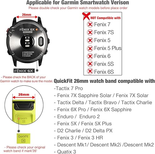 Miniatura 3 de Abanen Correas de reloj de tela elástica para Garmin Fenix 8 2.008 inepix Pro 2.008 in, EnduroInstinct 3 1.969 in, ajuste rápido, 26 correas de