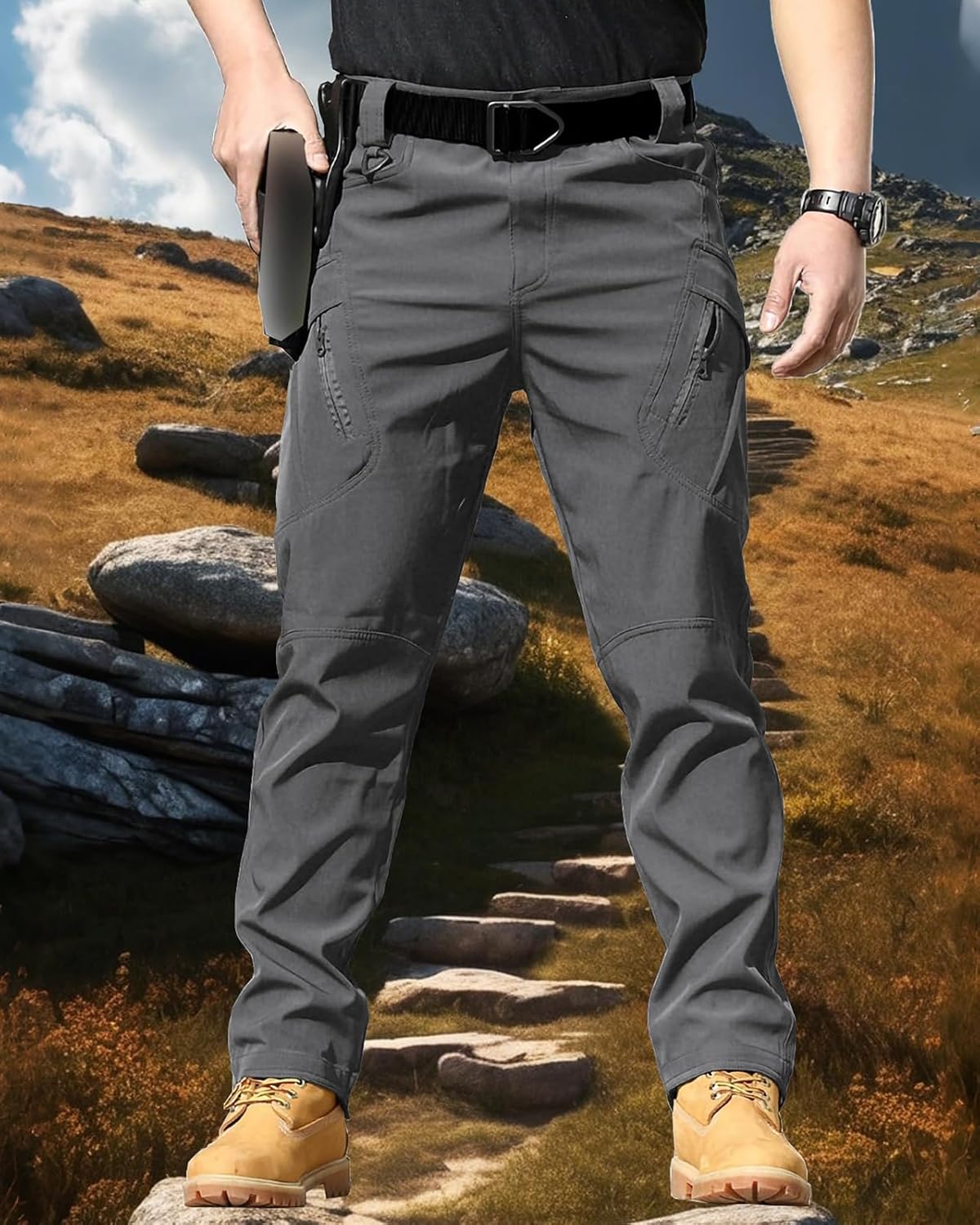 Men's Work Cargo Pants Tactical Hiking Casual Water Resistant Ripstop Trousers for Outdoor with 6 Pockets(No Belt) - Image 5