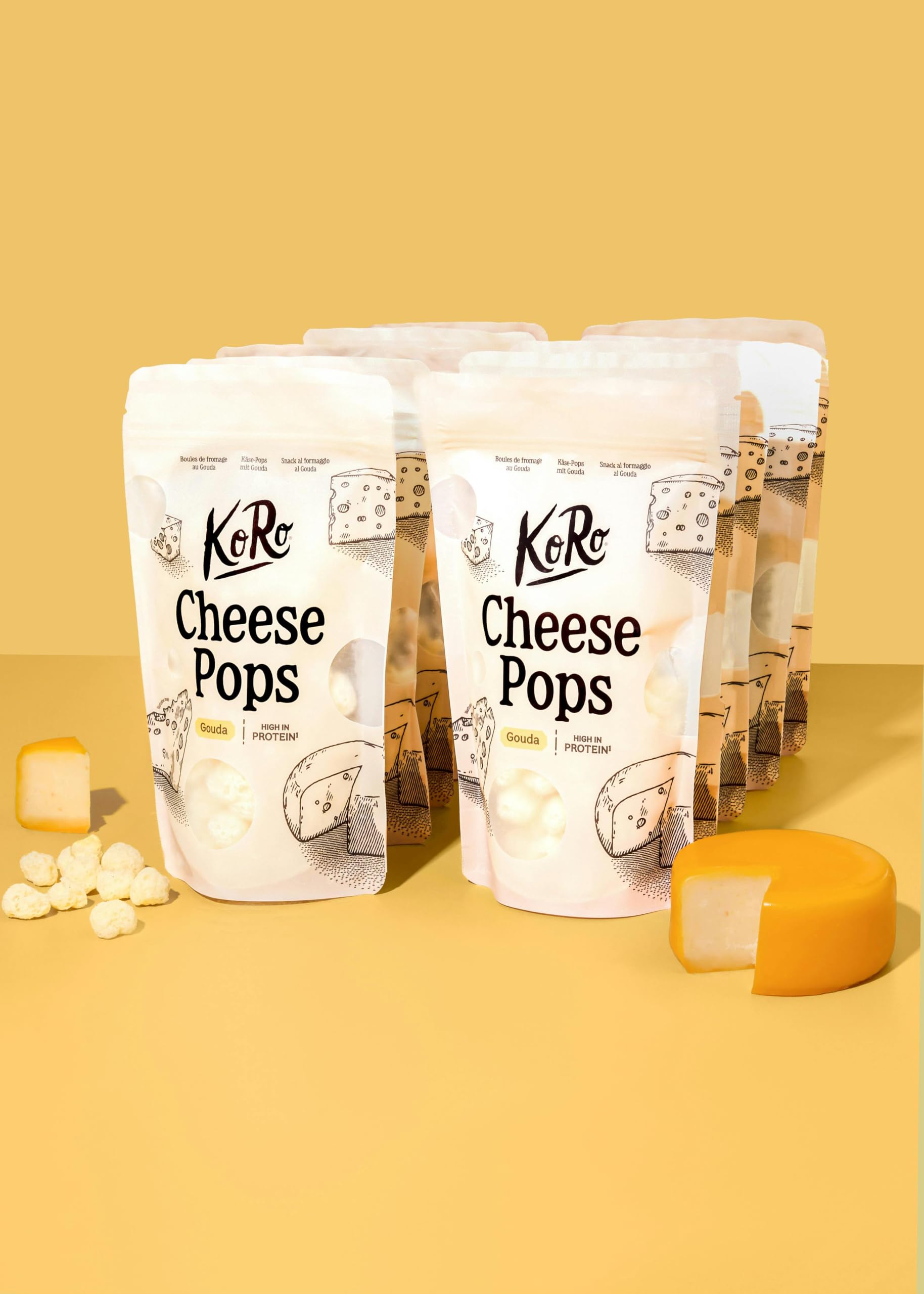 KoRo - Cheese Pops al formaggio Gouda 10 x 50 g - Ricchi di proteine (42 g/100 g) - Consistenza leggera e croccante - Snack al formaggio essiccato sottovuoto