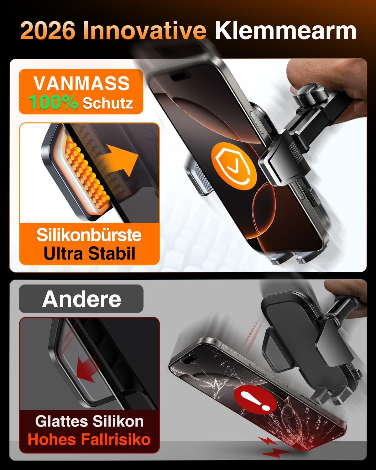 VANMASS 2026【True Militär-Klasse】Handyhalterung Auto【Stärkste Saugnapf & Lüftungsclip 】4 in 1 Handy Halterung Auto Handyhalter 360° drehbar Autohalter für iPhone 17 Pro Max/17 Air/16/15/14 Samsung S25