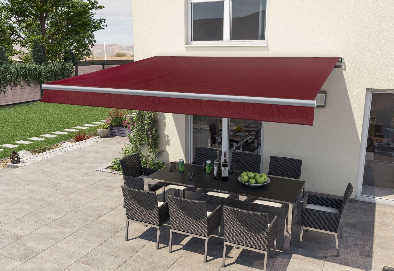 Gelenkarm-Markise Berlin mit Funkmotor Bordeaux rot Breite 400 cm Ausfall 250 cm Markisen