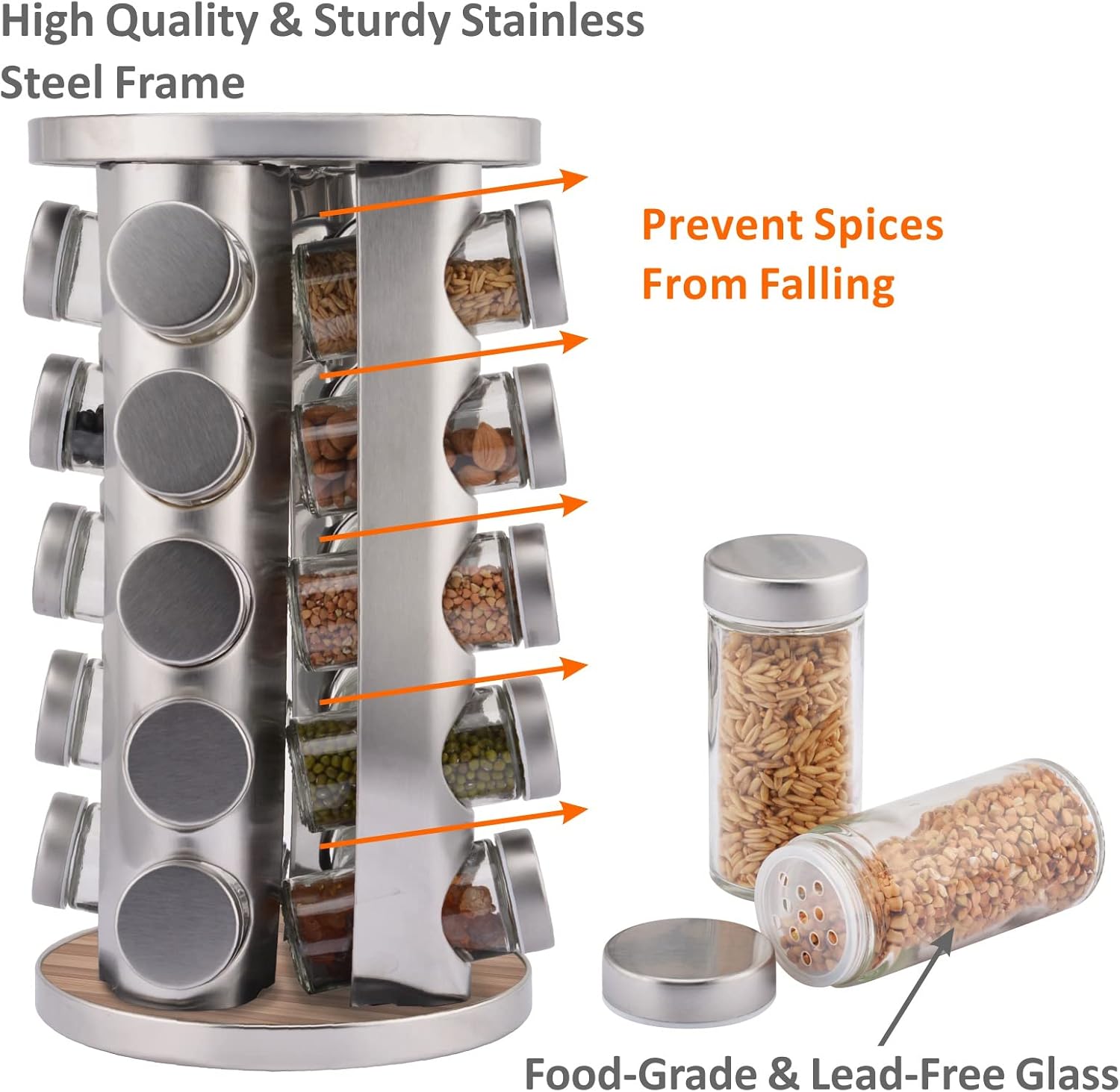 Roysili Rotating Spice Rack with 20 Jars Revolving Spice Rack Organizer For Countertop Kitchen