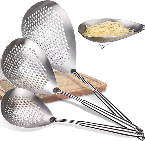 Miniatura 22 de MARTE Cuchara ranurada de 14.8 pulgadas para pasta, cuchara para cocinar y freír, cuchara coladora de cocina con mango de madera negra resistente al