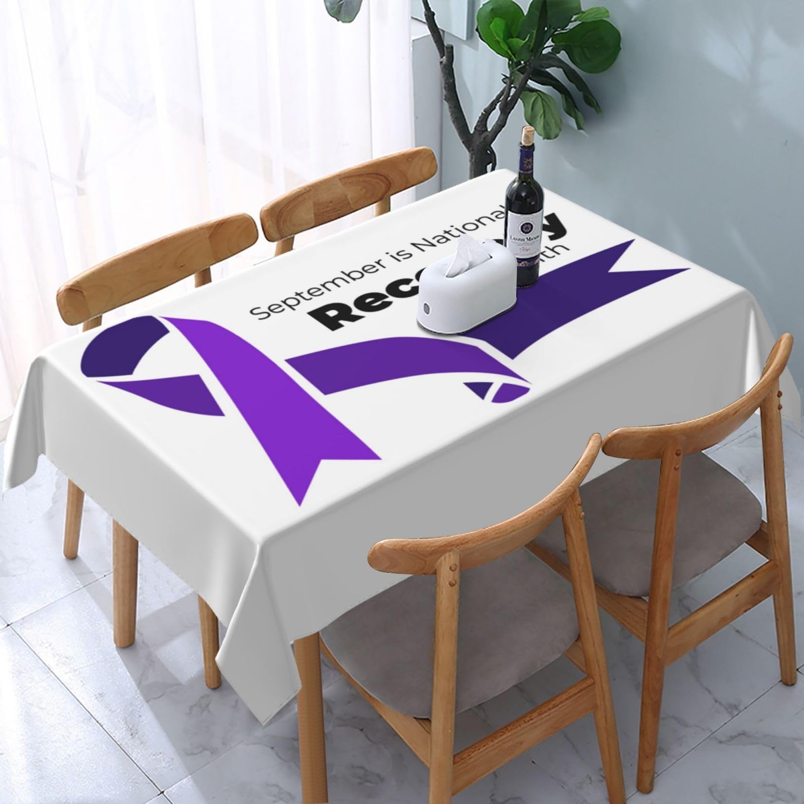 JunHeArt National Recovery Month Tablecloth Rectangle Table Cover Washable Table Cloths Decor For Kitchen 54" X 72"
