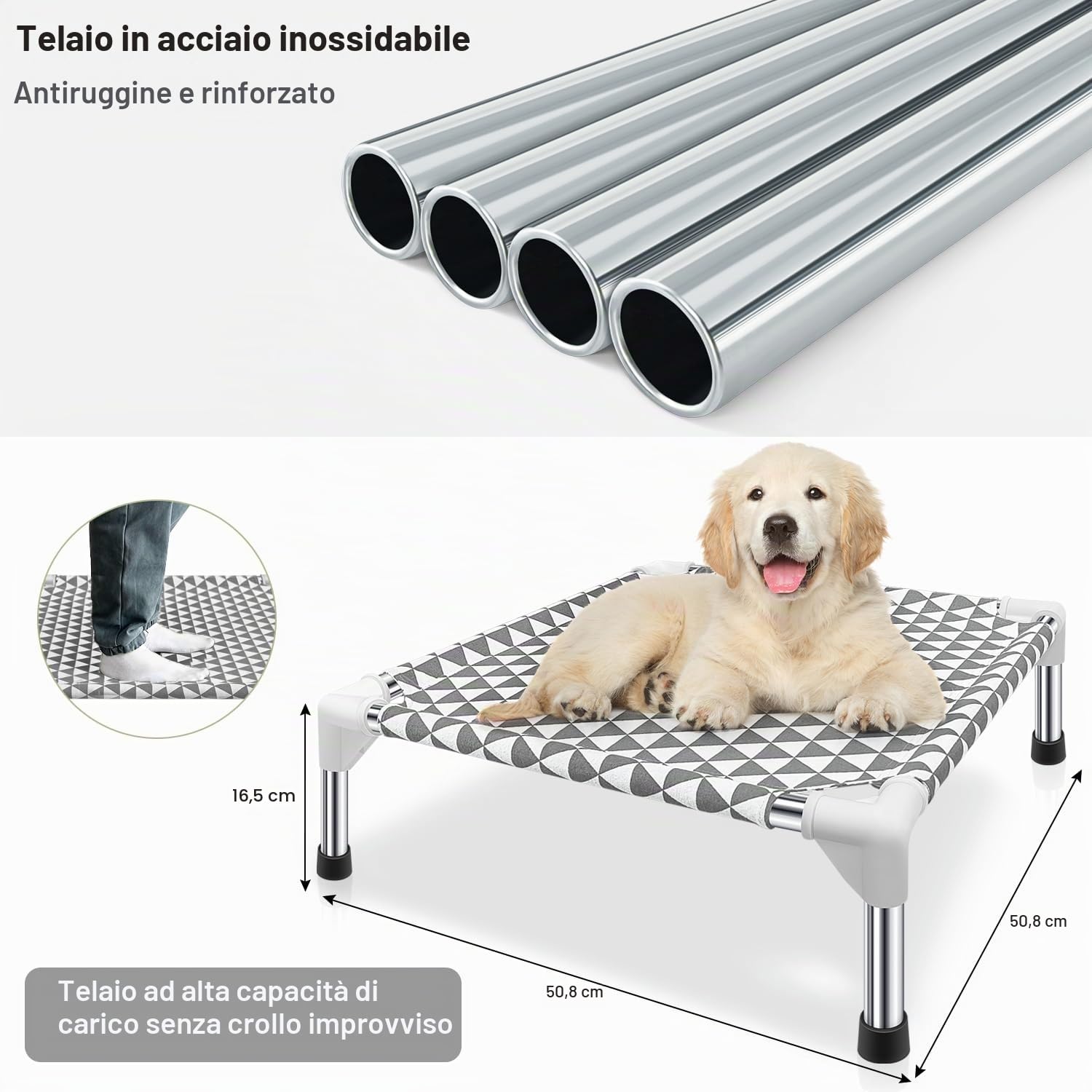 Kuntrust Letto rialzato per cani da esterno, lettino rialzato per animali domestici, letto per cani di piccola taglia, per interni e durevoli, con piedini in gomma antiscivolo, tessuto a doppio strato