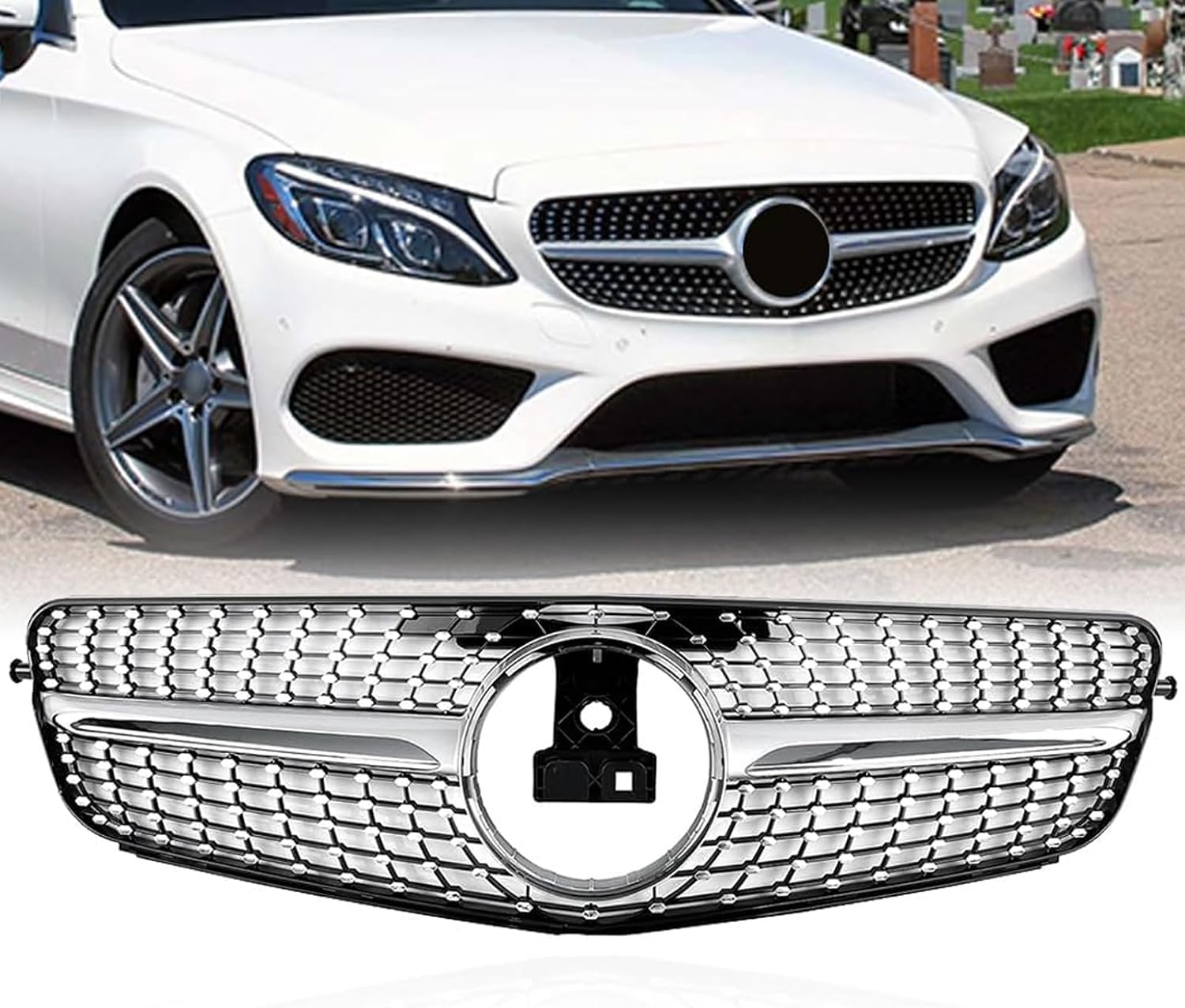 Front Grille Grill for Mercedes Benz W204 C200 C300 C350 Diamond Style Grille 2008 2009 2010 2011 2012 2012 2013 2014