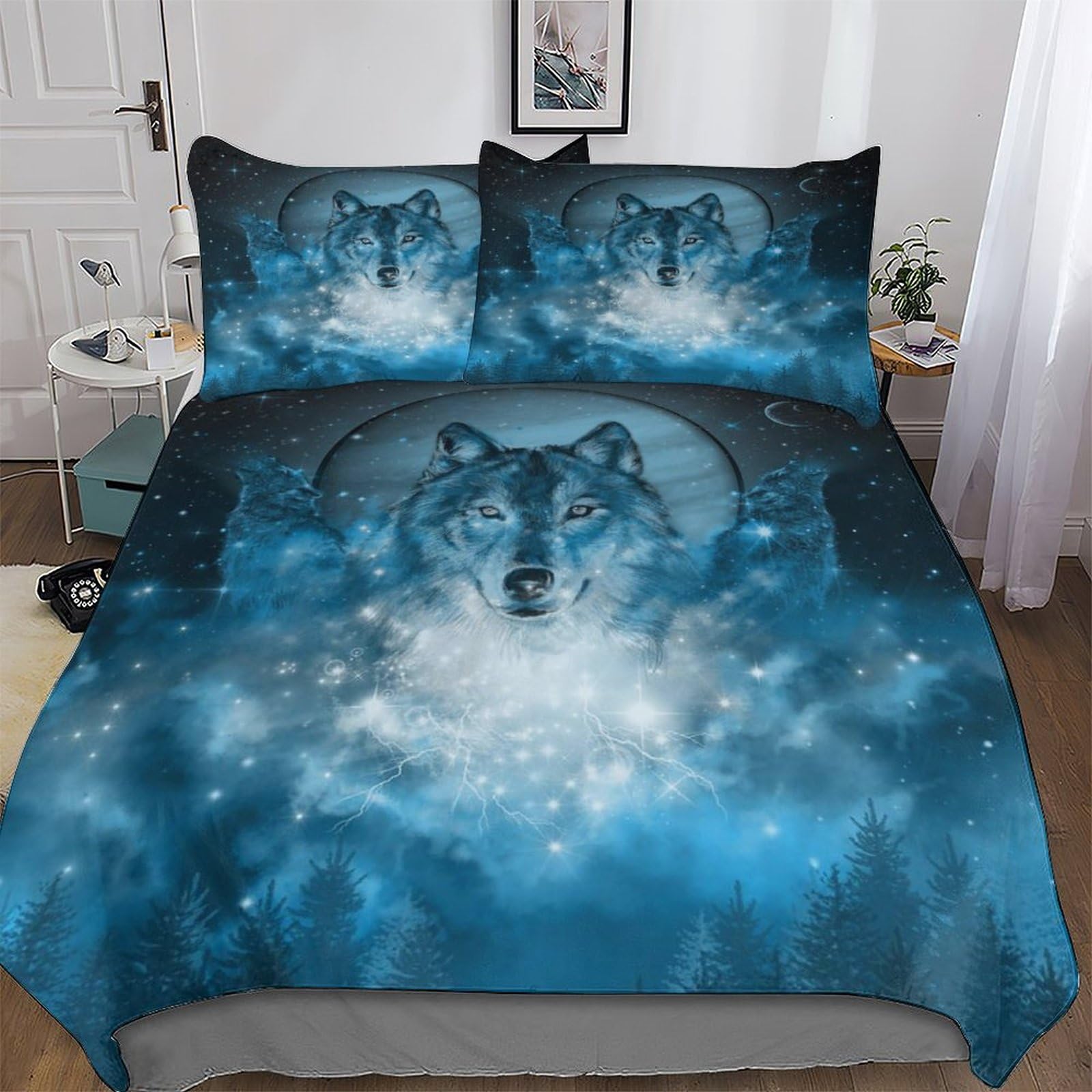 Parure de lit loup king size en microfibre de qualité supérieure au toucher soyeux