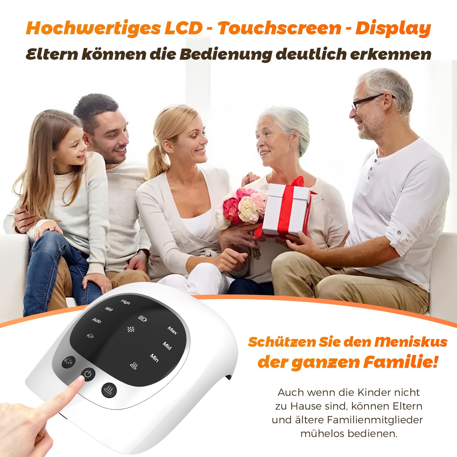 Masajeador para Rodillas – 3 Niveles de Temperatura, Terapia de Luz Roja, Pantalla LCD, Terapia de Calor y Vibración, 7000 RPM, Autonomía 120 Minutos