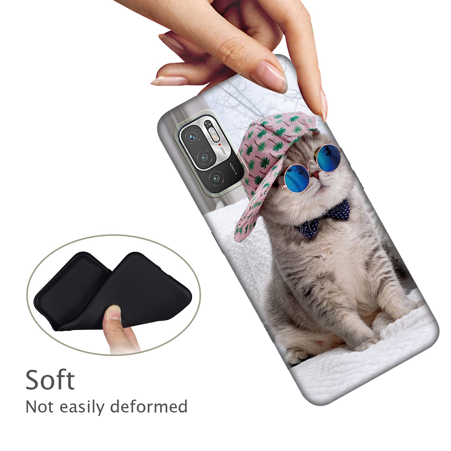 Tveinan 2 Pacchi Cover Xiaomi Redmi Note 10 5G / Poco M3 Pro 5G, Silicone Morbido Sottile Phone Case Nero Disegni Custodia Antiurto Slim TPU Protettiva per Ragazze Donna - Gatto Cane