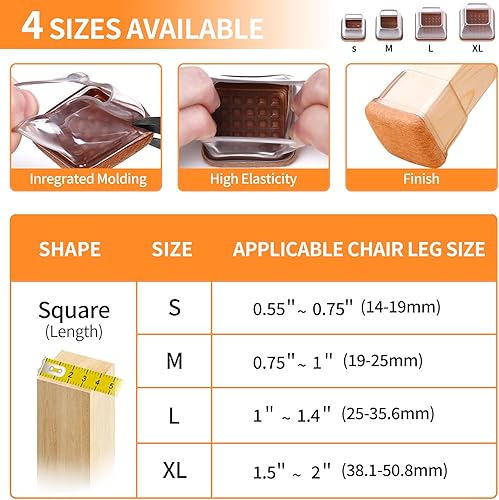 Miniatura 2 de 24 protectores de suelo cuadrados de silicona transparente para patas de silla con fieltro, tapas cuadradas para patas de silla, fundas para patas