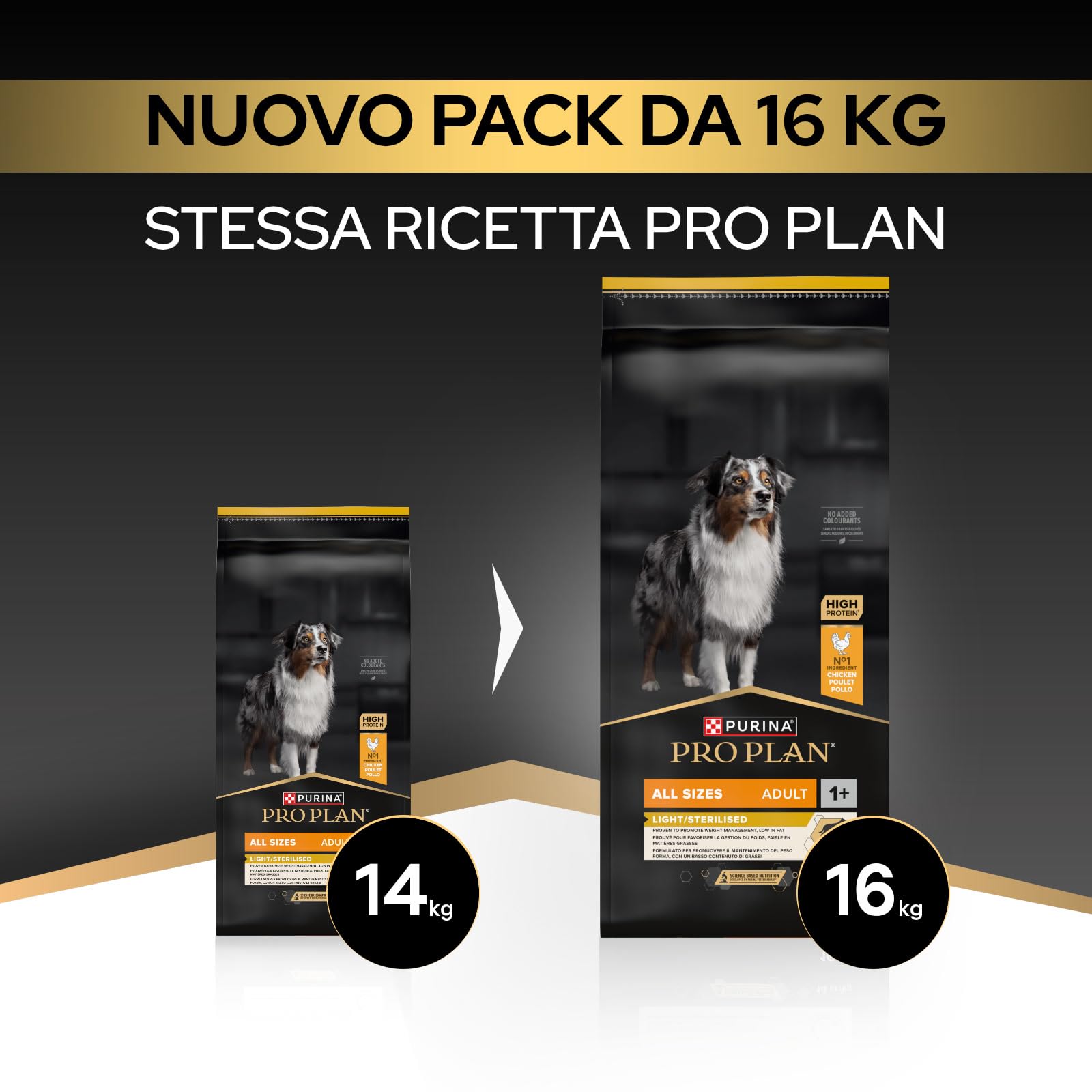 PURINA PRO PLAN Crocchette per Cani Adulti di Tutte le Taglie Sacco da 16kg | Cibo Secco per Cani Adulti Sterilizzati Light/Sterilised, Ricco in Pollo