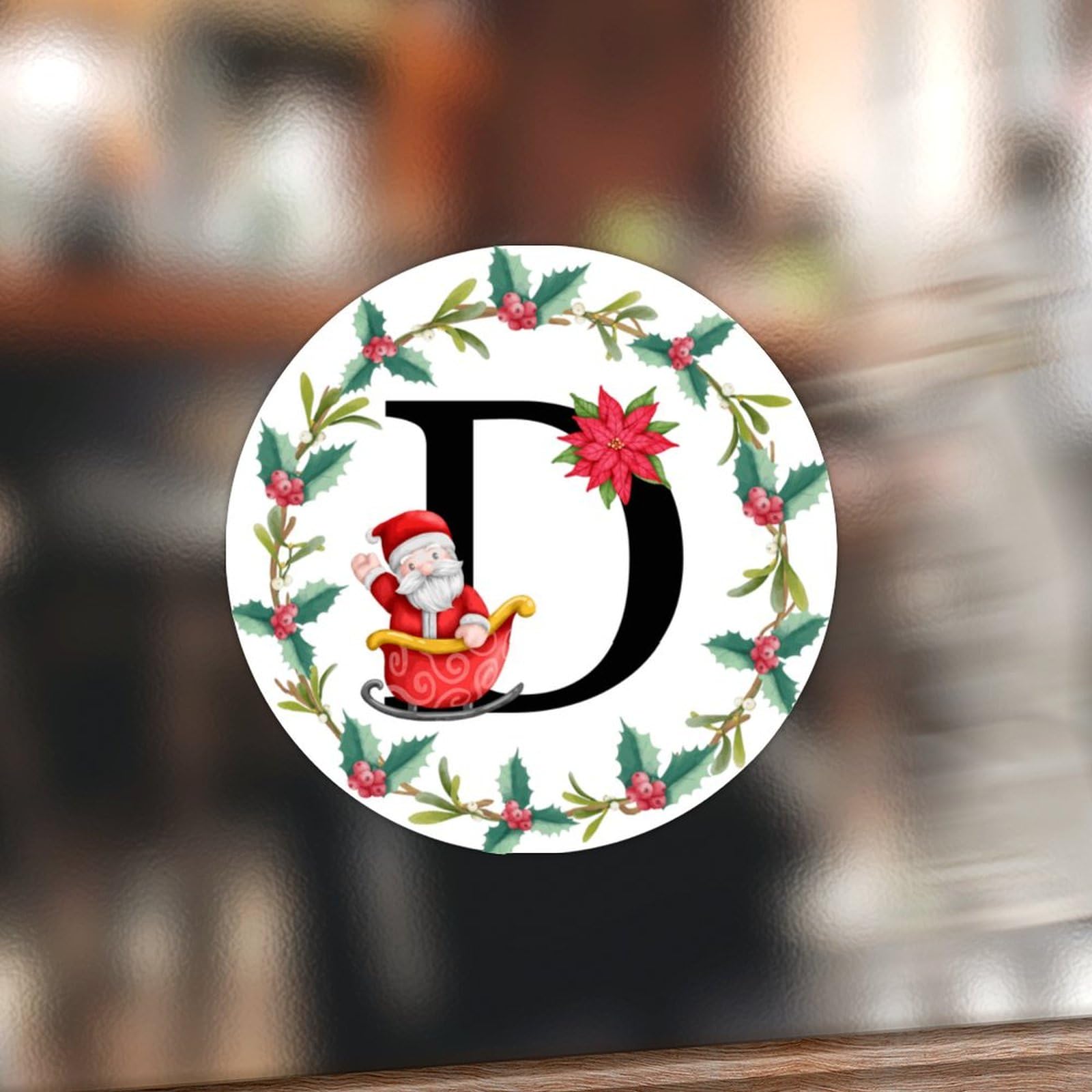 Swavecat 100PCS Monogram Initial Letter D Round Stickers Labels Letter with Santa Claus in Christmas Stocking Vinyl Label Sticker Initial