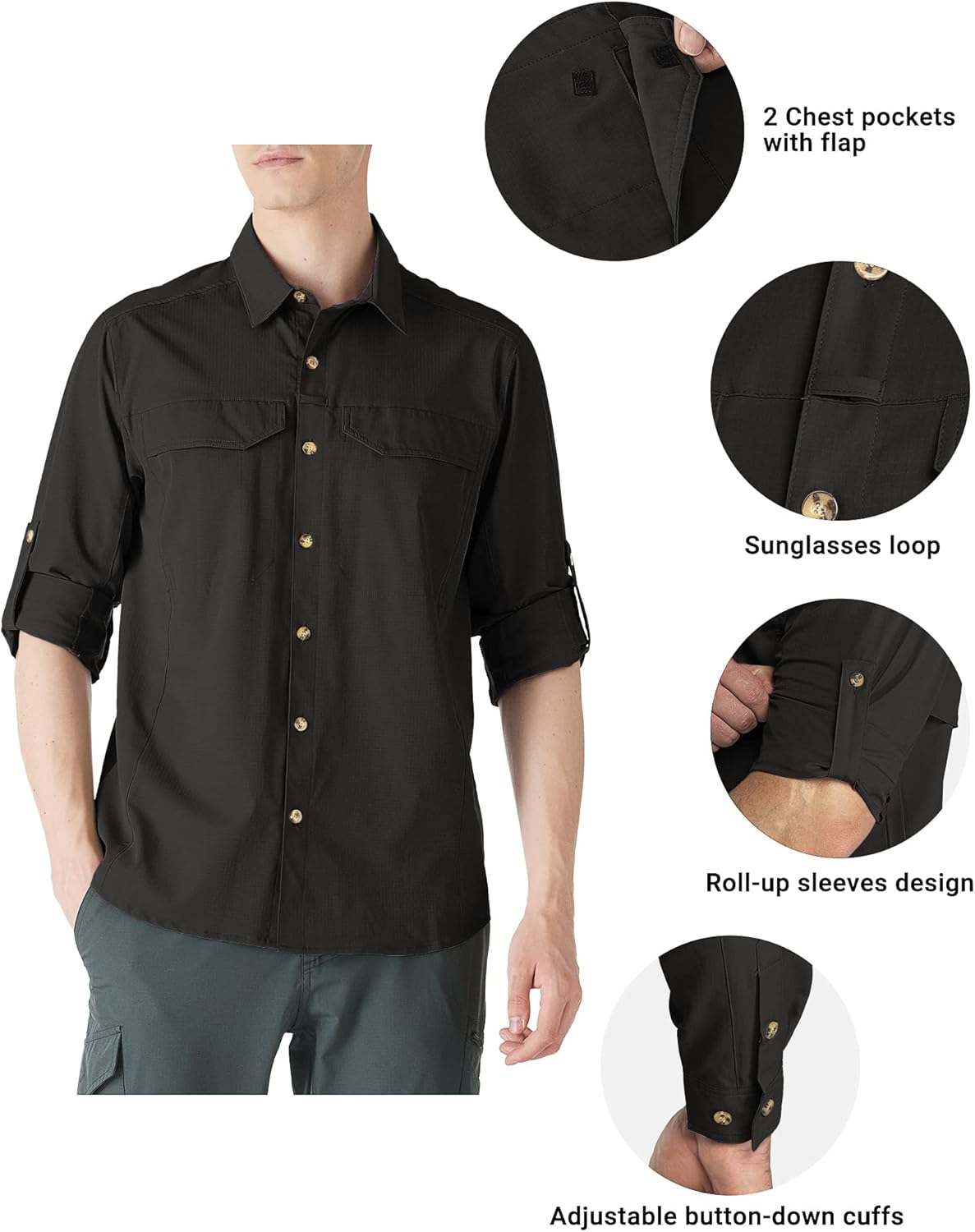 Outdoor Ventures Men's UPF 50+ UV Sun Protection SPF Hiking Shirt Long Sleeve Lightweight Quick Dry for Safari Travel Fishing - Image 3