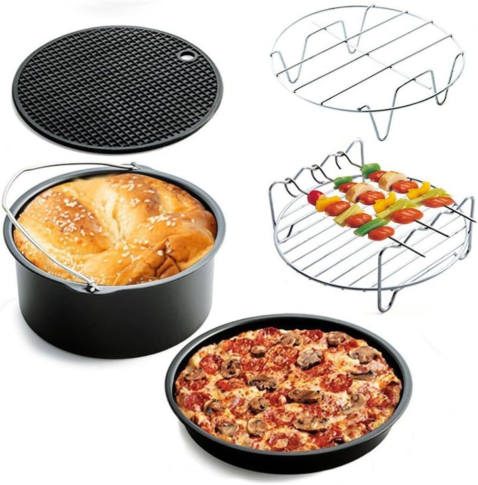 3 Litre Top Capacity Air Deep Fryer, Optimal Air Fryer 5 * for GoWISE Phillips and Cozyna Accessory Bundle Kit includes Cake Barrel, Baking Pan, Grill, Pot Pad Rack with Silicone Mat (Non Stick) 5 pcs
