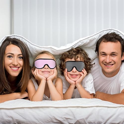 Vista 5 de 2 Pieces 3D Sleep Mask for Kids Memory Foam Contoured Eye Mask, Travel Sleep Eye Cover with Adjustable Strap, 3D Blindfolds(Pink and Grey)
