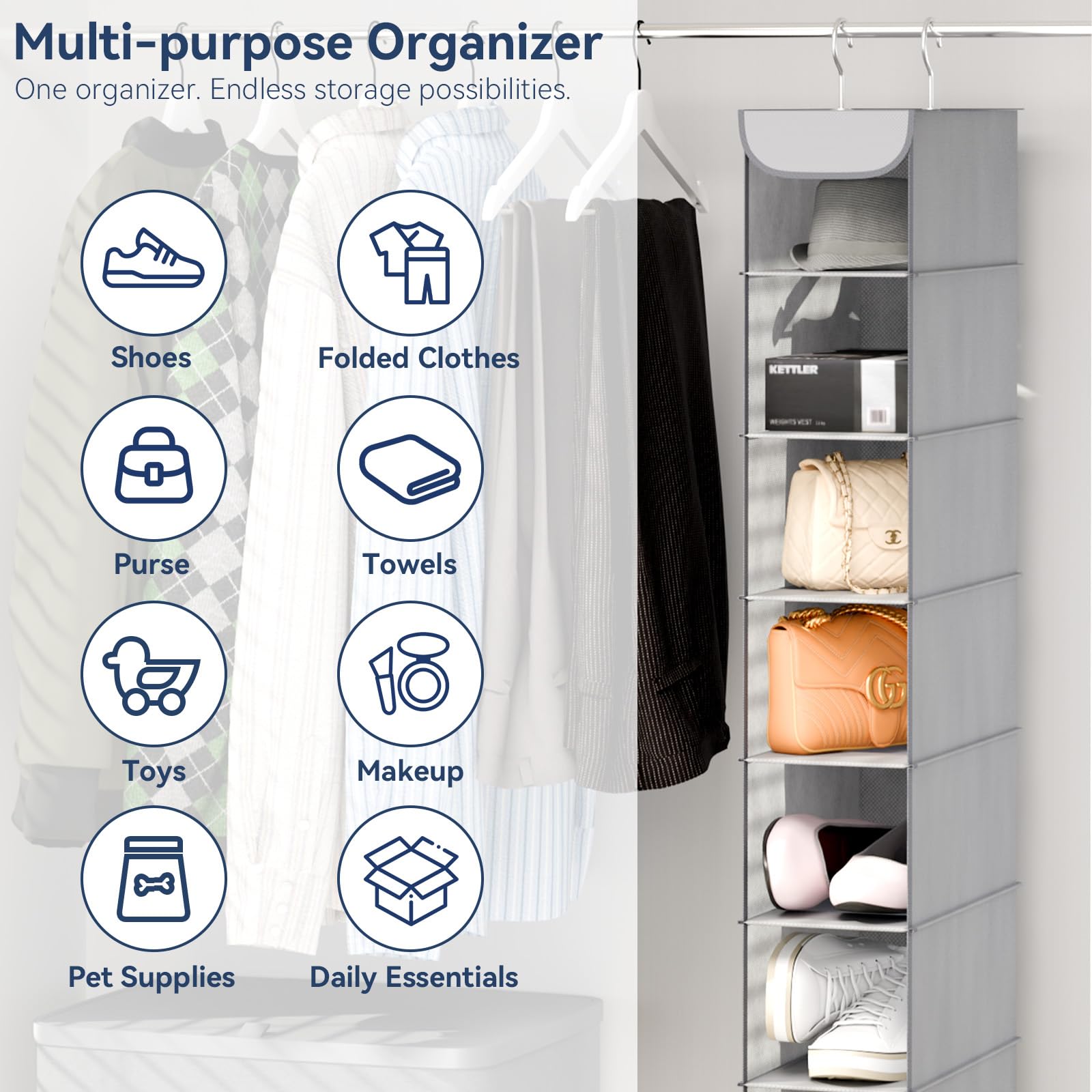 Whitmor Scarpiera sospesa – 8 sezioni – Organizer Armadio – Grigio