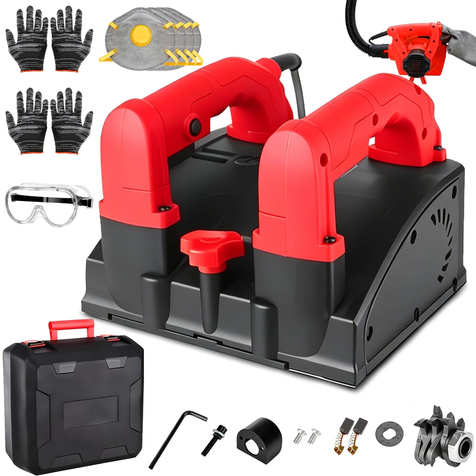 Automatyczna Strugarka, Elektryczna Strugarka do Ścian 1200W z Regulowaną Głębokością 1-4 mm i Odkurzaczem, Prędkość 1000-4000 obr./min, Bruzdownica do Ścian do Remontów Cement Knife + Vacuum Cleaner