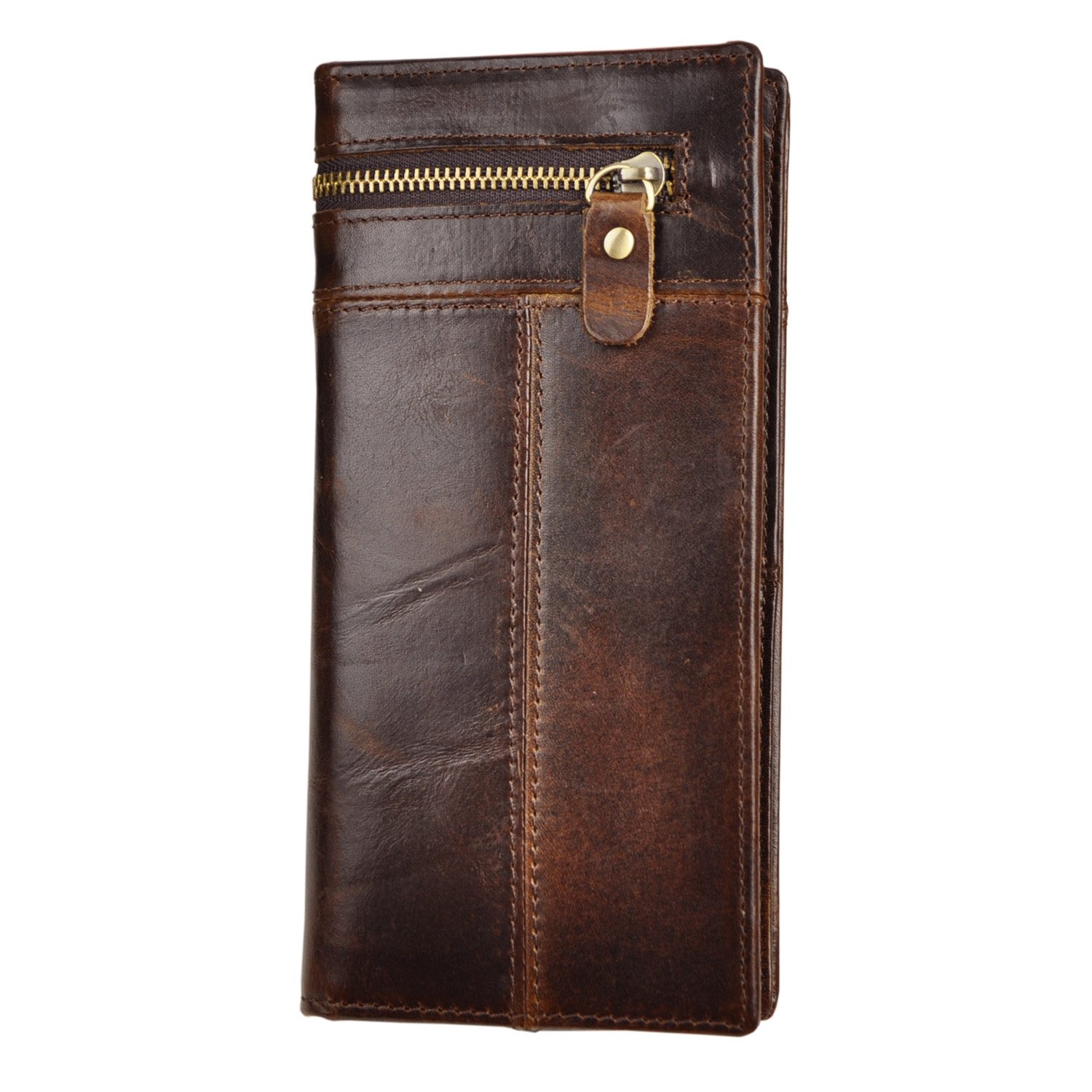 Le'aokuu Mens Genuine Leather Bifold Wallet Organizer Checkbook Card Case (M W1037 Coffee)