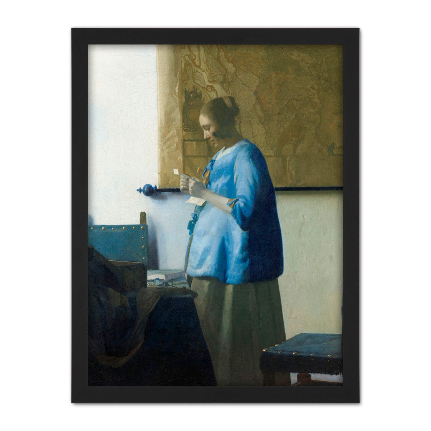 Artery8 Vermeer Woman Reading A Letter Painting Artwork Framed Wall Art Print 18X24 Inch