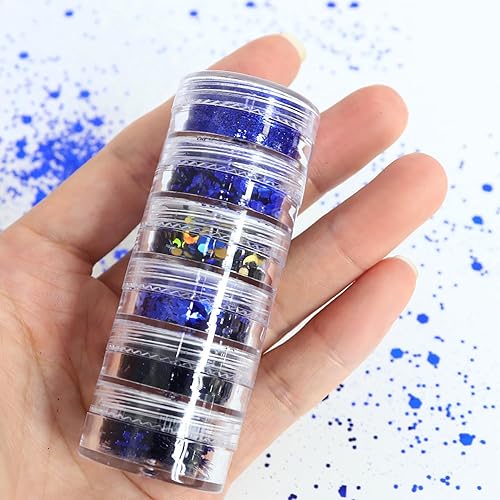 Miniatura 5 de Decoración de uñas de copo de nieve azul de Navidad, copos de purpurina para manicura azul mixta, polvo fino de gitte, suministros de lentejuelas