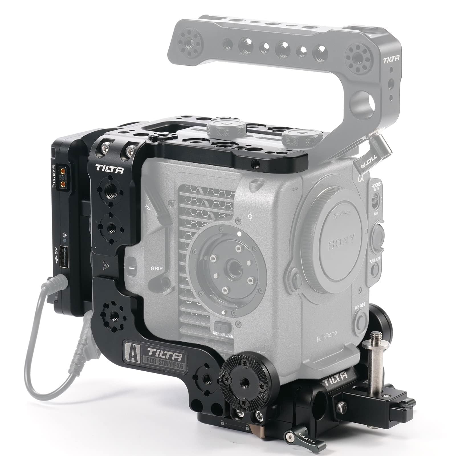 Tilta FX6 Cage, Kamerakäfig kompatibel mit Sony FX6 V-Mount Advanced Kit Filmmaking Cage mit Quick Release Baseplate, V-Mount Battery Plate und Multi-Functional Top Plate ES-T20-B-V