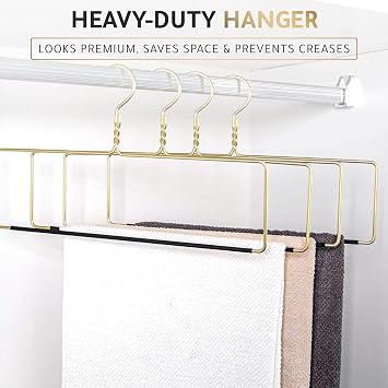 Quality Blanket Linen Hangers Wide Heavy Duty Hanger for Blankets, Table Cloths, Nonslip Vinyl Coated Comforter Storage Hanger for Quilts, Sleeping Bags - for Closet Storage Solutions (Gold, 1)