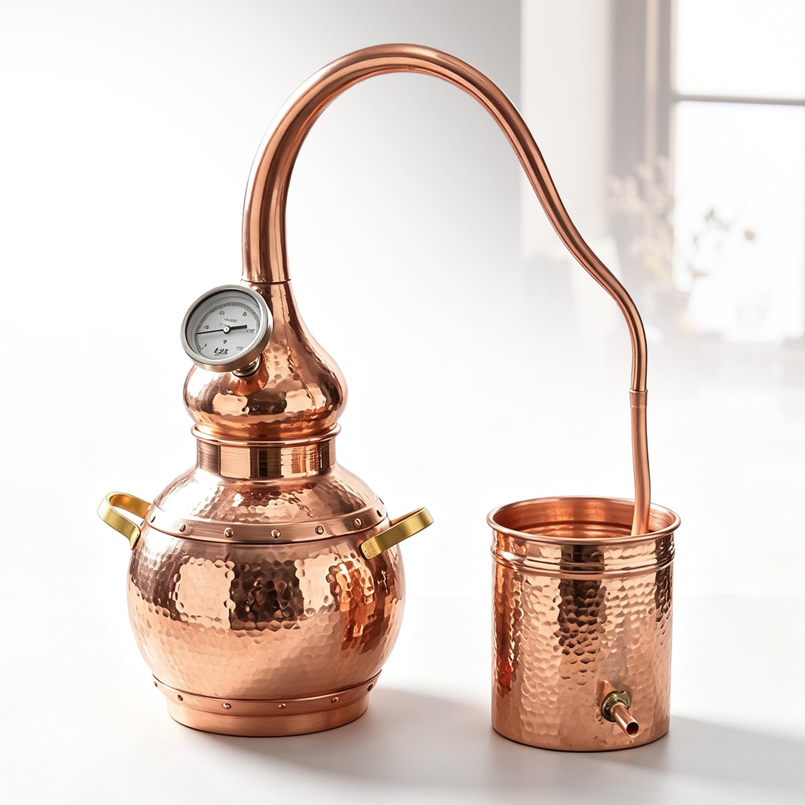 3-Liter-destillierapparat Aus Reinem Kupfer, Heimdestillierapparat Mit Thermometer Und Wasserpumpenschlauch, Für Whisky, Moonshine, Ätherische Öle Und Hydrolate