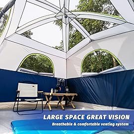 UNP Tents 6 Person Waterproof Windproof Easy Setup,Double Layer Family Camping Tent with 1 Mesh Door & 5 Large Mesh Windows -10\'X9\'X78in(H) (Dark Blue)