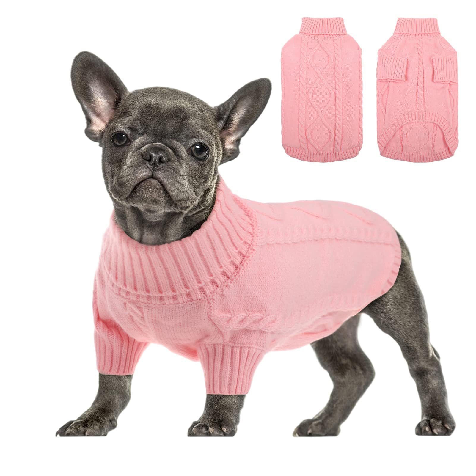 Queenmore Maglione Cane Taglia Grande Maglioncino Cane Bassotto Caldo Felpa Cane A Collo Alto Ritorto Vestiti Per Cani Gatti Maglione Elastico Per Bulldog Francese Barboncino Chihuahua, Rosa, L