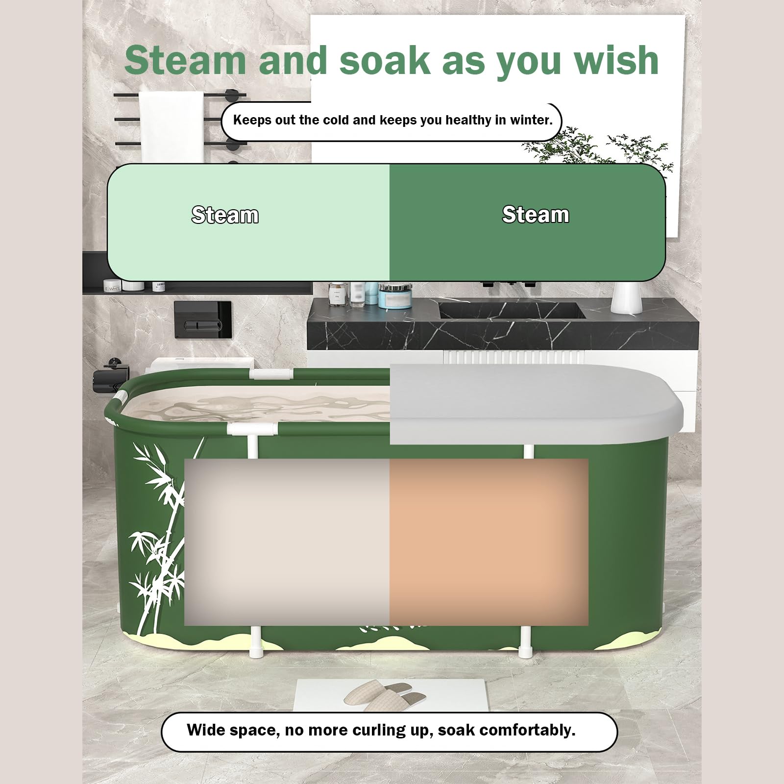 Baignoire pliable portable multicouche grand format pour couples | Structure peu encombrante, rangement facile, bain à domicile ou en déplacement