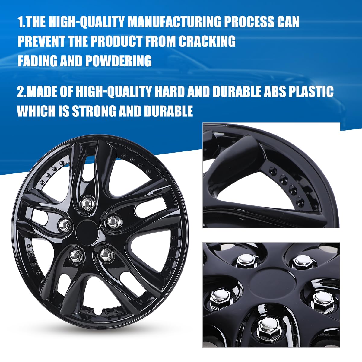 NIXON OFFROAD 12 Inch Hubcaps [Only Fit Iron Hub] Universal Wheel Rim Cover (Set of 4) ABS Hub Caps Replacement for Car Truck SUV (12 Inch, Black Lacquer, 5001Style)