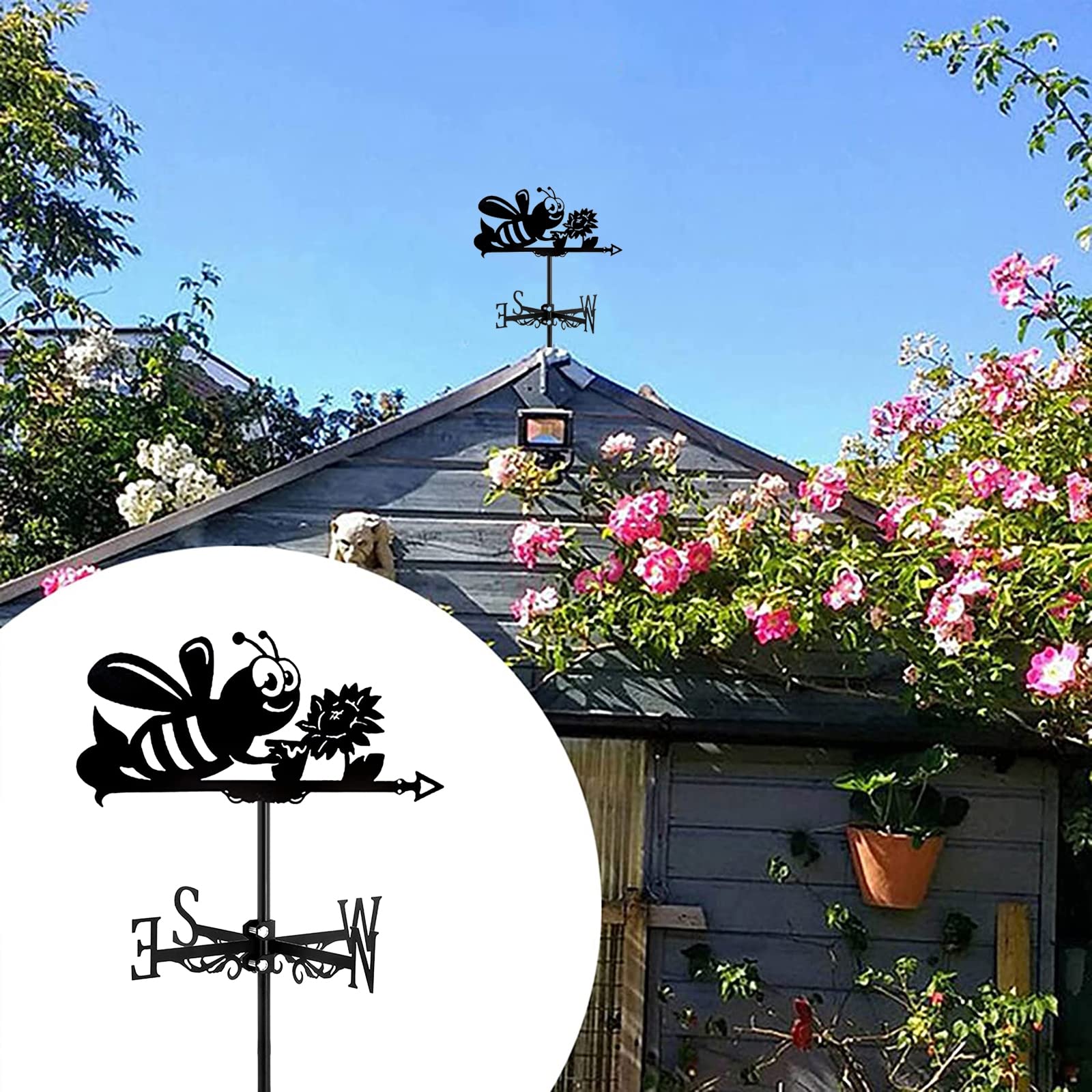 Outdoor WeatherVanes, wiatrowskaz latający ptak i dom ornament wiatrowskaz dach uchwyt ogrodowy dekoracja podwórka wiatrowskaz, wskazujący kierunek wiatru, koliber (pszczoła)