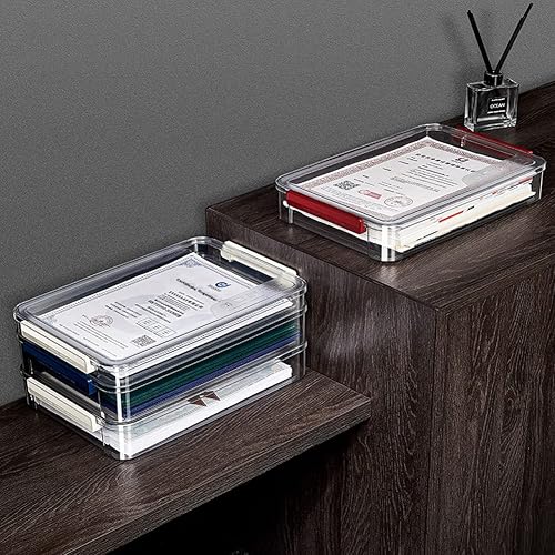 Miniatura 4 de Comforhous Paquete de 2 cajas de almacenamiento de plástico transparente con tapas, apilables, cajas de almacenamiento de papel para organizar papel