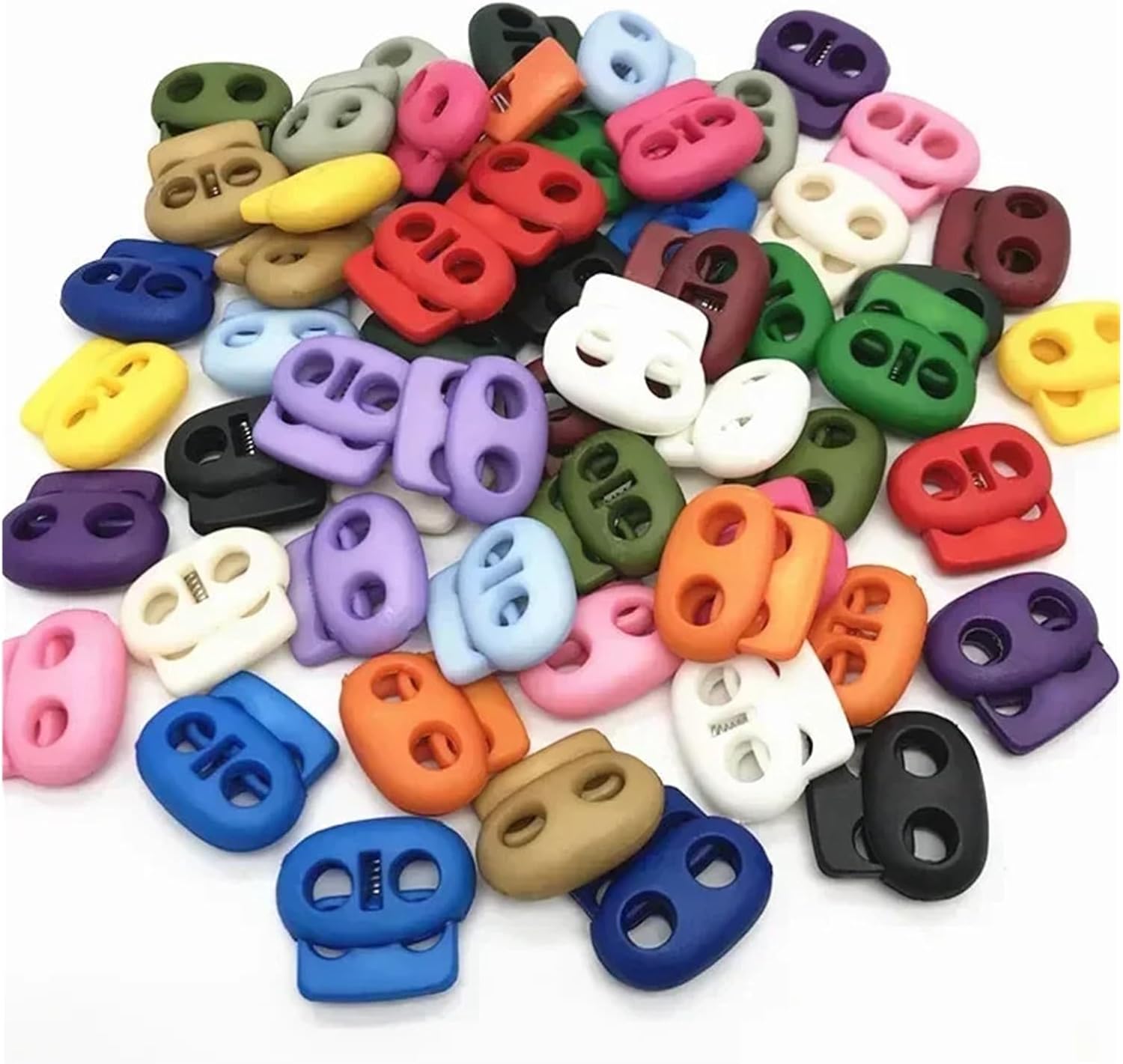 100 Pcs Plastic Cord Locks for Drawstrings Double Hole Spring Stopper 5mm Paracord DIY