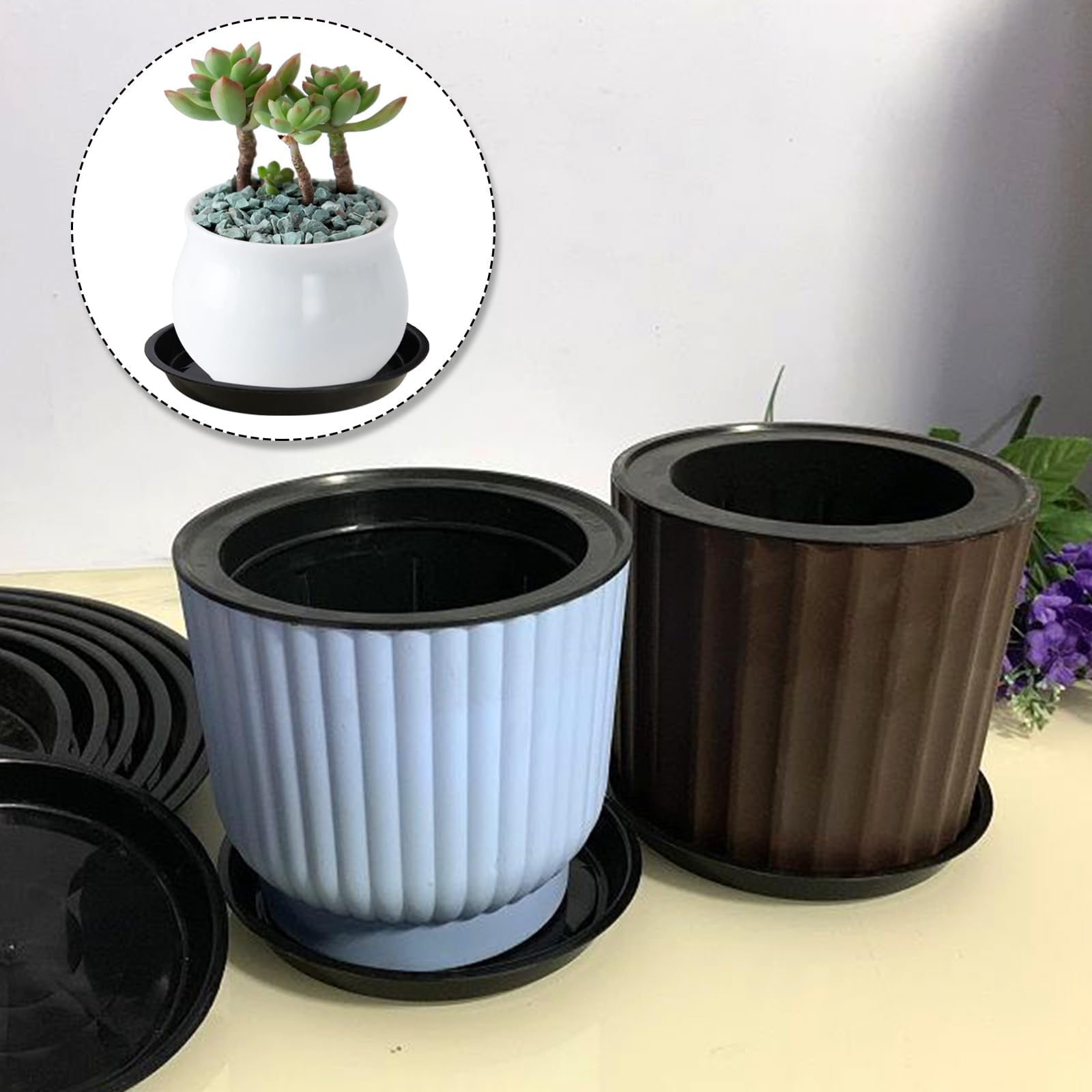 Lot De 9 Soucoupes Pour Pots De Fleurs Eteamcan - Plateaux Ronds Noirs En Plastique Pour Intérieur/Extérieur - 21/18/14 Cm