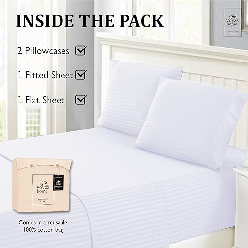 Miniatura 5 de voyzz home Juego de sábanas King de 4 piezas, 100% algodón, transpirable y refrescante, con bolsillo profundo, incluye sábana bajera, sábana