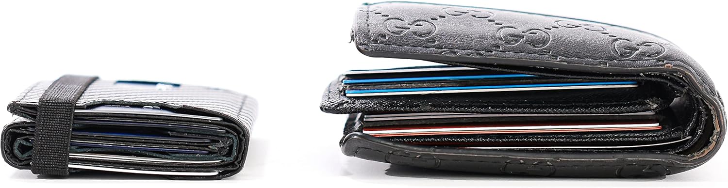 TRUVA Minimalist Slim Front Pocket RFID Blocking Trifold Genuine Leather Wallets for Men with Gift Box (Carbon Black)