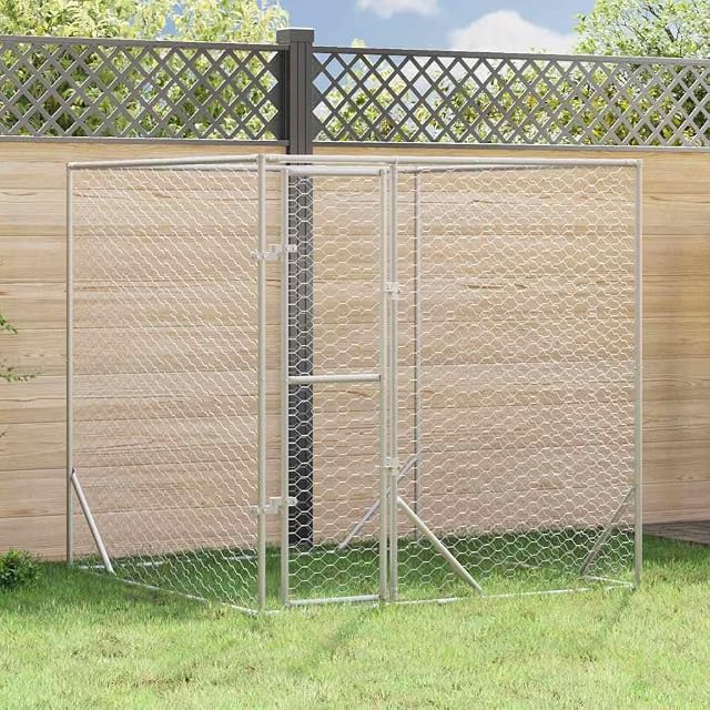 Foto 2 de 8 de vidaXL Perrera de Exterior Acero galvanizado Plateado 2x2x2 m