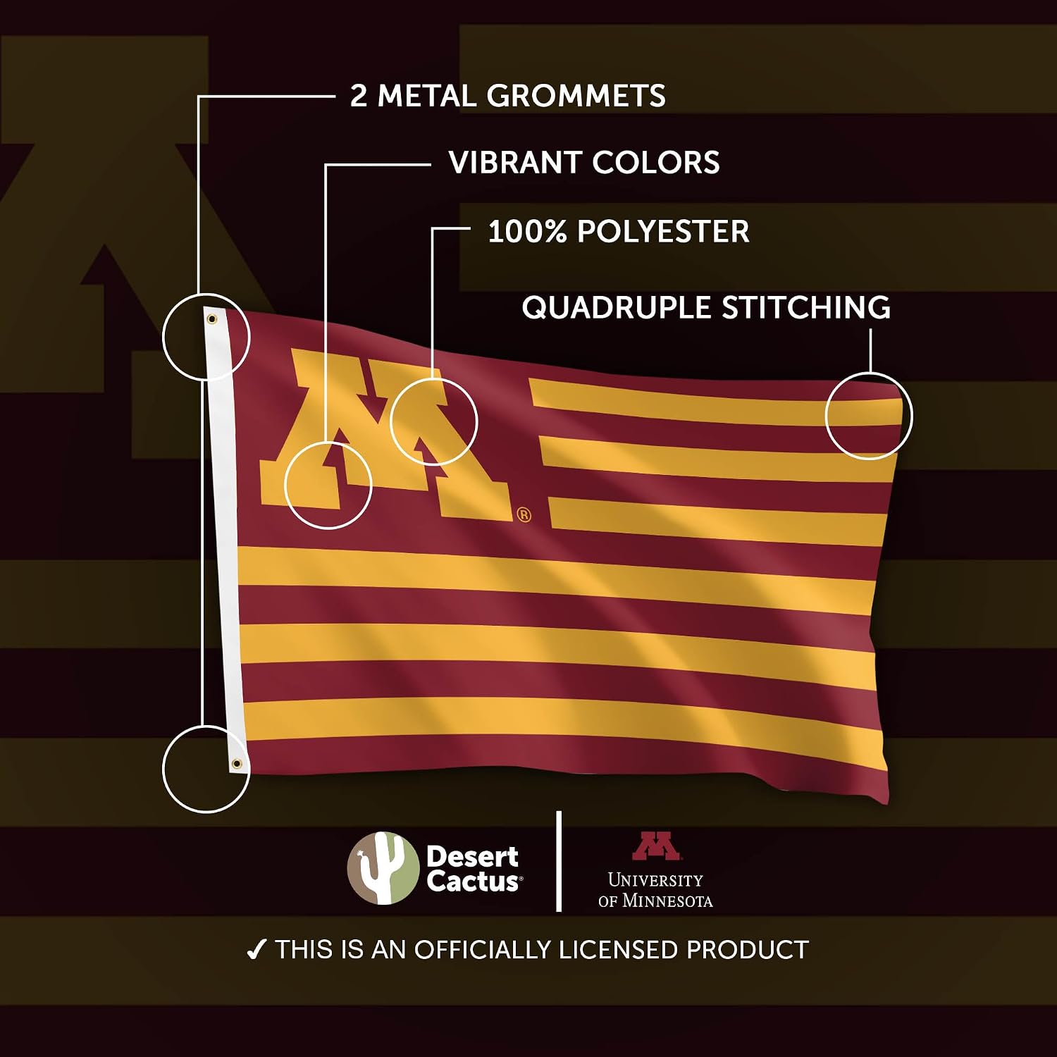 Desert Cactus University of Minnesota Indoor and Outdoor 100% Polyester University Flag Banner, 3x5 Feet Golden Gophers (Nation)