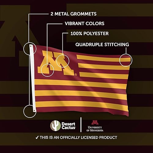 Miniatura 4 de Desert Cactus Bandera de la Universidad de Minnesota para interiores y exteriores, 100% poliéster, bandera universitaria, 3 x 5 pies Golden Gophers
