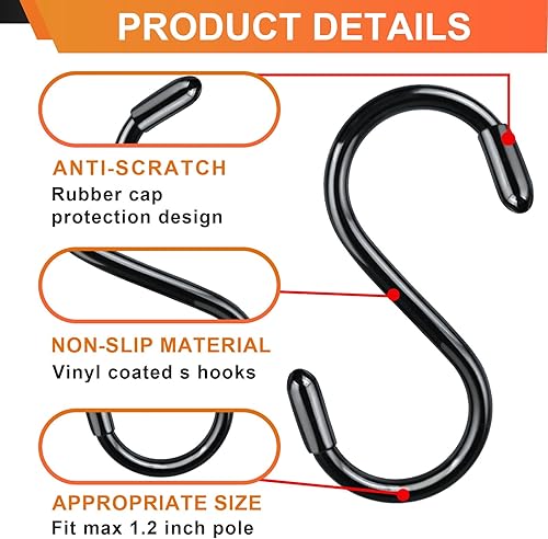 Miniatura 2 de Ganchos en S recubiertos de vinilo de 3 pulgadas, paquete de 12 ganchos negros en S para colgar plantas, resistentes, ganchos pequeños de metal