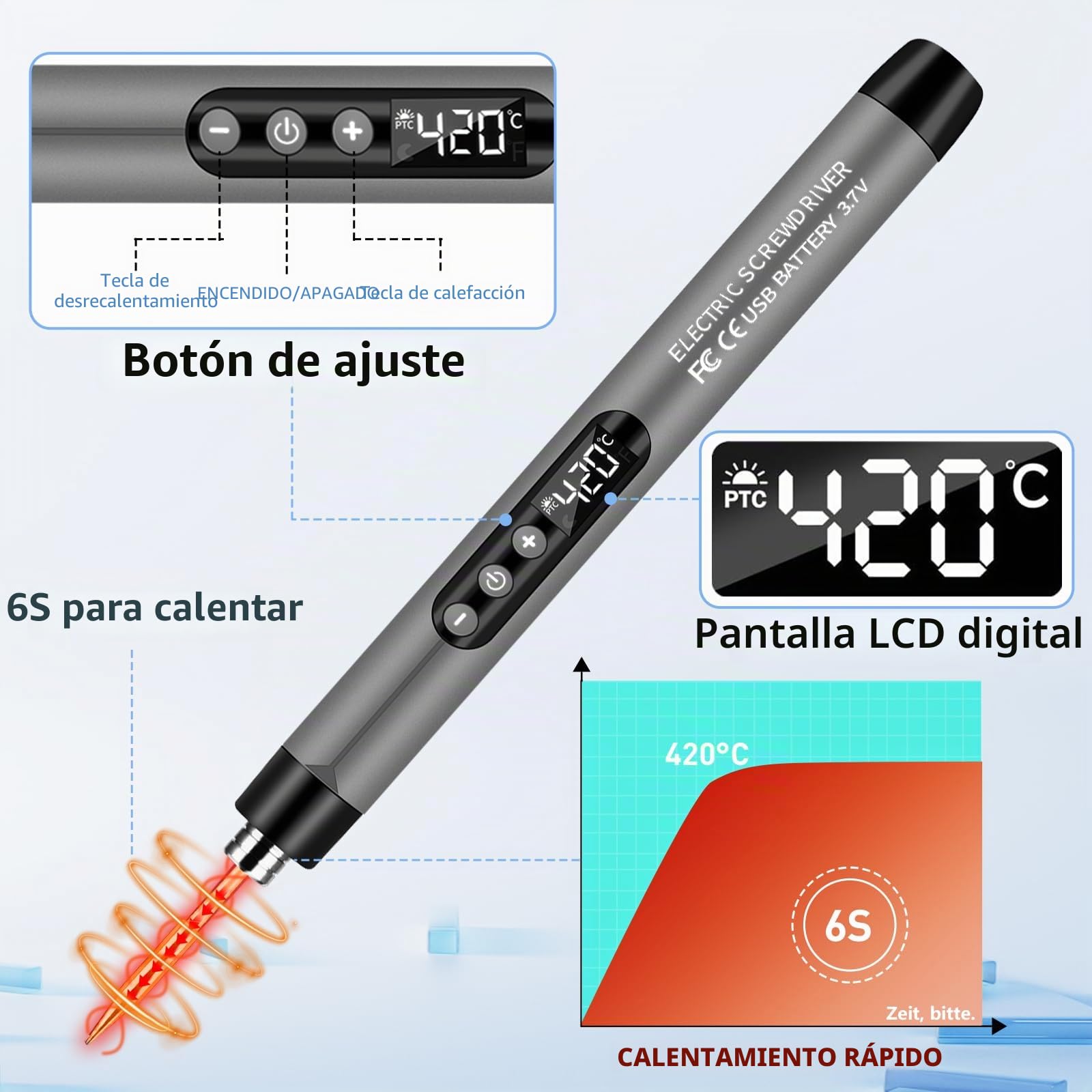 diymore Juego de soldador inalámbrico, USB, 5 velocidades, temperatura ajustable 260 ℃-420 ℃, 3 puntas de soldadura, alambre de soldadura, pasta de soldadura, batería de soldador para reparación de