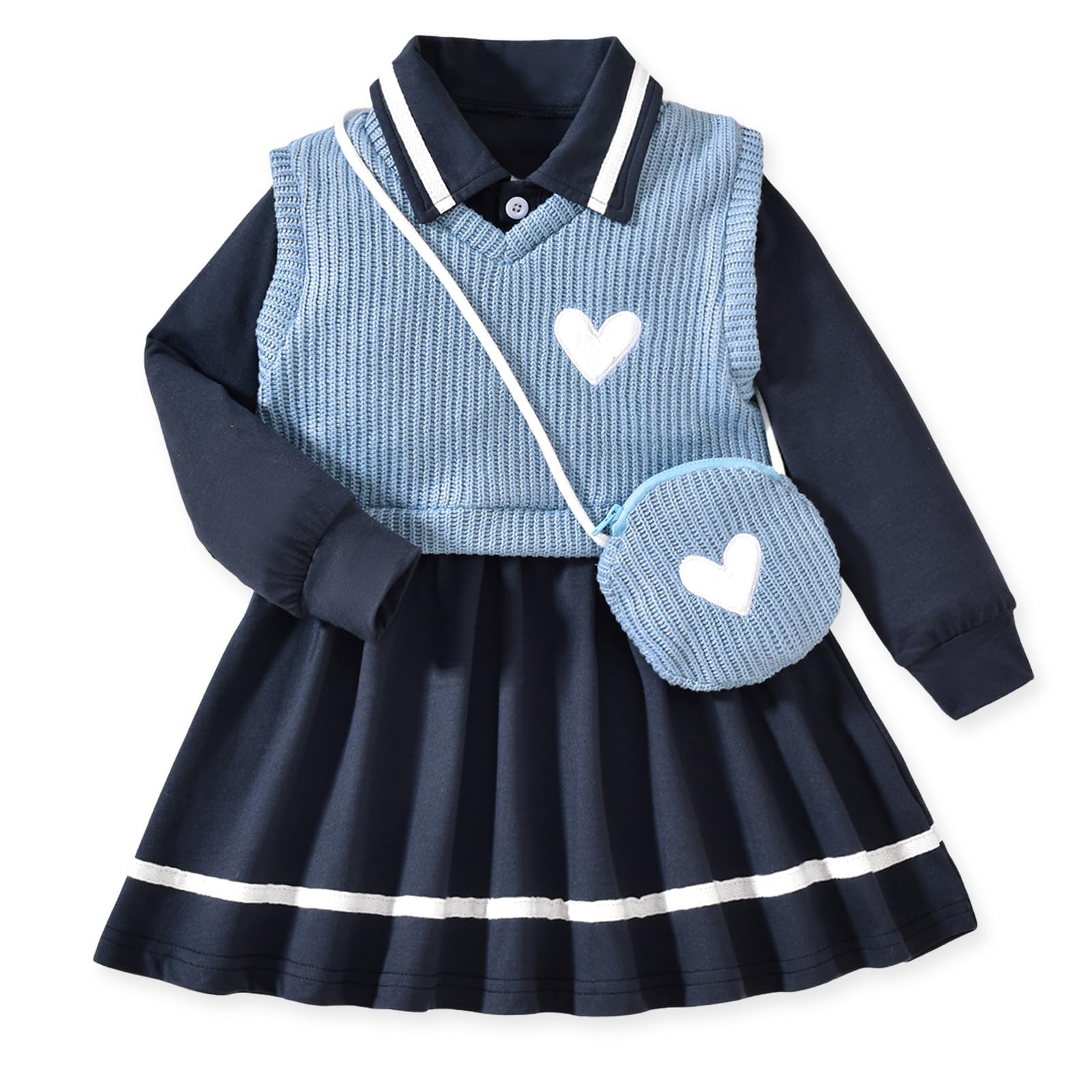 HINTINA Toddler Girl Uniform Dress Picture Day Outfits for School 18M-7Y