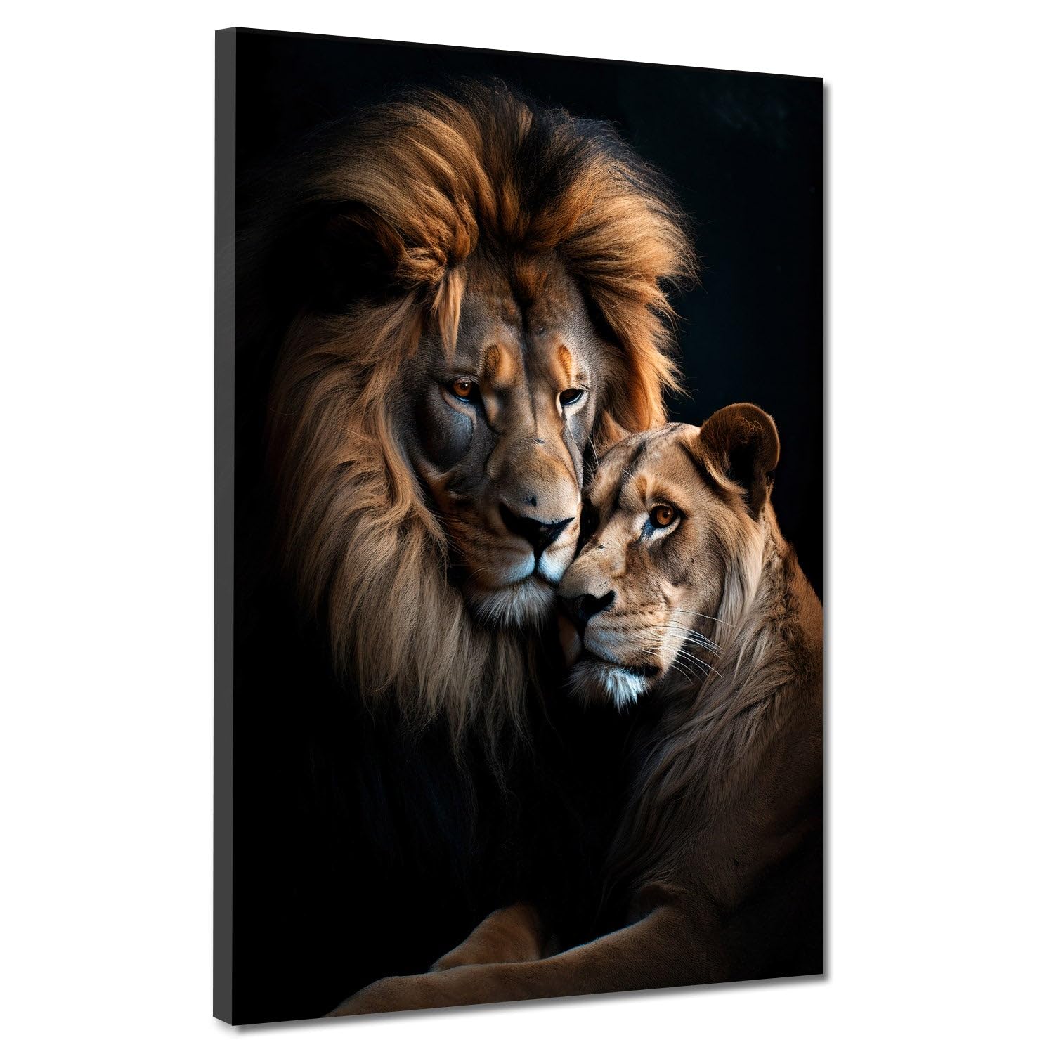 ARTEDinoi Lienzo Cuadro Moderno Pareja Leones Negro decoración de Pared Tamaño 30x40x2cm